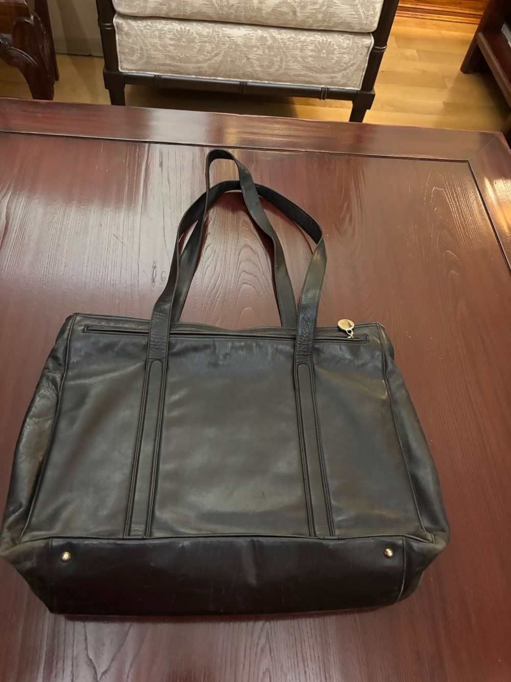 Vintage Mark Cross Black Leather Zip Tote Bag Laptop Briefcase Suede Interior